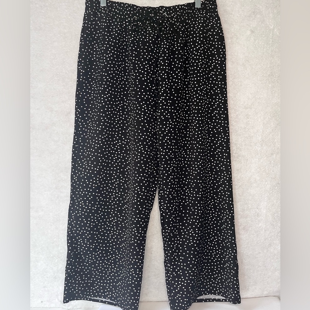 C By One Black White Ankle Length Polka Dot Pants Elastic Waist Size Large